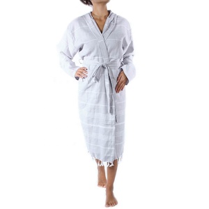 Peignoir turc unisexe décontracté de luxe en tissu Pestemal 100% coton à capuche, motif rayé, grande taille, élégant, séchage rapide, respirant - Product Image 5