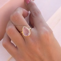 Bague pour femme en argent sterling 925 plaqué or, sertie d'un quartz rose naturel fait main, taille poire, style bohème