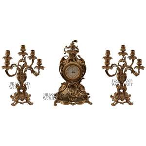 antique brass <b>vintage</b> <b>clock</b> set with ornate candelabras handcrafted luxury decorative centerpiece classic design - Product Image 1