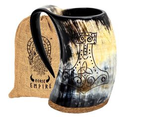 Tasse de chope en corne de buffle polie grande conception d'animal nautique de style viking pour boire de la bière produit d'artisanat naturel - Product Image 5