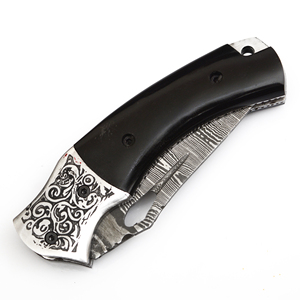 Couteau de poche pliant en bois de qualité industrielle fait à la main avec lame en acier damas manche en bois Pakka couteau de camping personnalisable OEM - Product Image 5