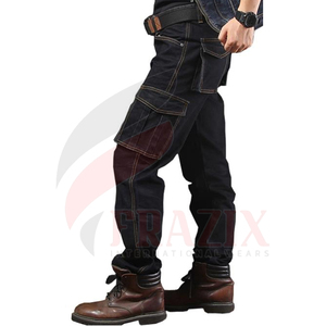 Pantalon cargo en jean personnalisé pour homme, coupe droite, décontracté, extensible, respirant, 100% coton, jean lavé - Product Image 4