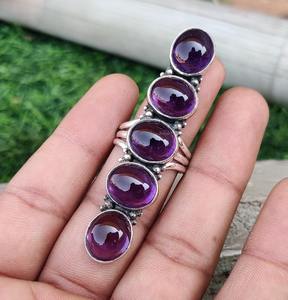 Anillo de piedras preciosas de amatista de Plata de Ley 925 de estilo bohemio, joyería hecha a mano, anillo de plata, joyería para mujer, regalo de boda para ella - Product Image 2