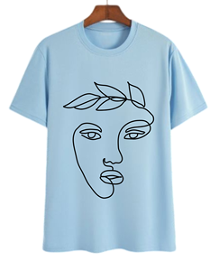 T-shirt rose à manches courtes pour homme avec imprimé visage abstrait style line art, col rond, coupe décontractée, 100 % coton tricoté - Product Image 6