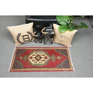 Large Area Turkish <b>Rug</b> Traditional Red <b>Black</b> Kilim 1.6 X 3.3ft Wool Latex Puzzle Patchwork Rectangle Hallway for Room Decor - Product Image 1