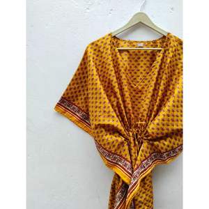 ชุดเดรสแขนยาวสำหรับผู้หญิงชุดเดรสลำลองคาฟตันผ้าไหมพิมพ์ลายไซส์ใหญ่พิเศษวินเทจทอธรรมชาติ10ชิ้นสำหรับฤดูร้อน - Product Image 3