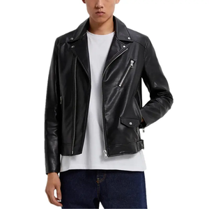 Blouson d'hiver en cuir pour homme, style motard, en toile et cuir de vachette, avec capuche, respirant, couleur personnalisable, logo frontal - Product Image 3