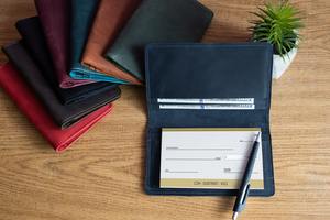 Custom Distressed Cowhide <b>Genuine</b> <b>Leather</b> Checkbook Cover <b>Wallet</b> Holder LCR-0008 Open Closure Vintage Style Long <b>Wallet</b> - Product Image 2