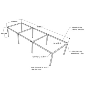 Industrial-Style 6-Piece Table Base <b>Set</b> 360x120 cm Assembled-HCUC013 - Product Image 3