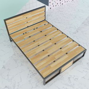 โครงเตียงไม้ดีไซน์อินดัสเทรียลแบบสองชั้นพร้อมแผ่นไม้เนื้อแข็ง - Product Image 1