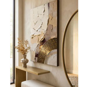Abstract Wall Art Beige Gold Textured <b>Canvas</b> Neutral Luxury Arabic Artwork Minimalist Statement Art <b>Framed</b> Home Decorative Arts - Product Image 2