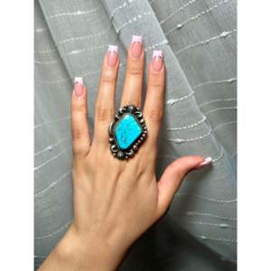 Bague Albert Jake en turquoise Kingman de haute qualité et argent sterling avec sertissage clos, taille 8, pour usage quotidien - Product Image 5