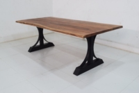 Ensemble de table à manger de style farmhouse en bois de manguier massif, design industriel, pieds en métal noir, plateau pliable, qualité supérieure, utilisation en entrepôt ou hôtel, 8 places