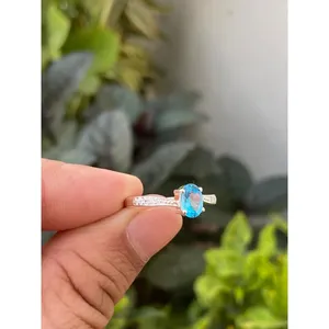 Swiss Blue Topaz Oval Cut <b>Ring</b> 925 Sterling Silver Handmade Gemstone Jewelry Wholesale Supplier - Product Image 3