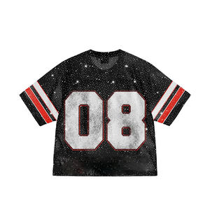 Estilo de moda de malla de gran tamaño Boxy Fit camisetas High Street de moda elegante Rhinestone Boxy Fit camiseta recortada para hombres - Product Image 6