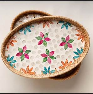 Premium Quality Wooden Serving Tray With <b>MOP</b> Inlay And Resin Design Personalized Ramadan breakfast <b>dry</b> Fruits Serving Tray - Product Image 5