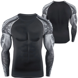 High Quality Full Sleeve Sublimation Printed 100% Polyester Rash Guard MMA BJJ <b>Compression</b> <b>Shirt</b> Breathable Gym <b>Custom</b> Fightwear - Product Image 3