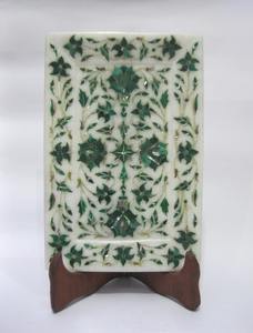 Bandeja de Servicio de Mármol Blanco de Lujo con Incrustaciones de Piedra de Malaquita, Bandeja Decorativa para el Hogar y Hoteles - Product Image 3