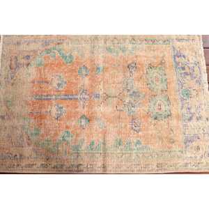 พรมวินเทจขนาดเล็ก 2.3x3.3 ฟุต พรมตุรกีขอบสีส้ม - Product Image 4