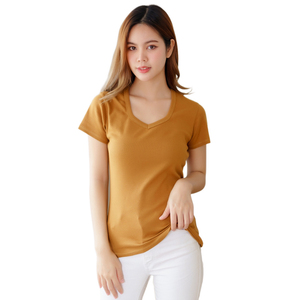 Venta al por mayor de camisetas de mujer transpirables personalizadas 100% tela de algodón cuello Pentágono ropa de calle de alta calidad estampado patrón verano XL - Product Image 3