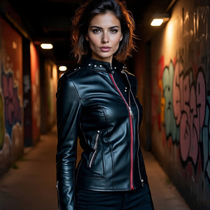 Chaqueta clásica de cuero genuino Vintage para mujer, abrigo de motociclista de piel de vaca con múltiples bolsillos, chaquetas de cuero de estilo callejero - Product Image 2