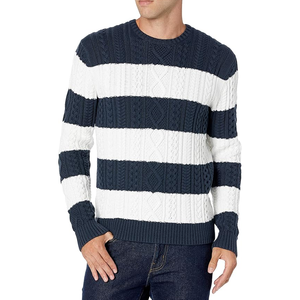 Men's Casual <b>Cable</b> <b>Knit</b> Pullover <b>Sweater</b> Solid Breathable Long Sleeve Drop Shoulder Crewneck Design Winter Season Printed - Product Image 2