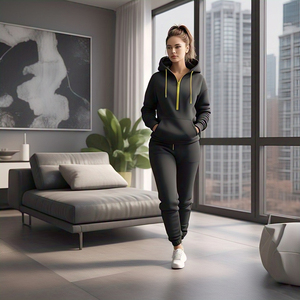 <b>Black</b> Zipper Tracksuit Women Street Style <b>Zip</b>-<b>Up</b> <b>Hoodie</b> Sweatpants Set Ladies Winter Heavy Fleece Track Suit Women - Product Image 2