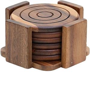 Lot de 6 sous-verres en bois massif l de forme ronde pour le thé, la Table basse, le dessous de verre décoratif - Product Image 3