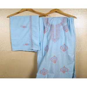 Conjunto de traje de algodón azul fresco para mujer con diseño Chikankari bordado a mano - Product Image 1