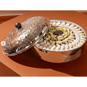 Handmade Modern Eco-Friendly Metal <b>Chocolate</b> Bowl Hammered Flower Design with Polished Finish and Lid for <b>Weddings</b> and Events - Product Image 3