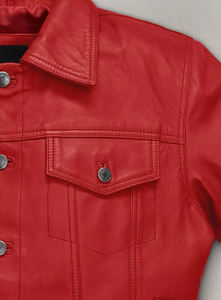 Veste rouge en cuir d'agneau véritable pour homme, manteau bombardier en cuir sur mesure, vestes de marque brodées personnalisées de haute qualité - Product Image 3