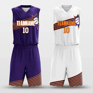 Maillot de basket-ball réversible à séchage rapide de qualité supérieure, design uniforme pour hommes, personnalisable pour les jeunes, maille violette et blanche - Product Image 1