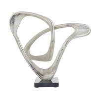 Sculpture abstraite moderne en aluminium, artisanat en métal argenté, design vertical décoratif fait main, base noire pour la maison ou le bureau