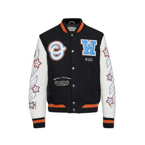 Veste universitaire d'hiver en toile noire respirante et imperméable avec logo avant de Huzaifa Products - Product Image 1