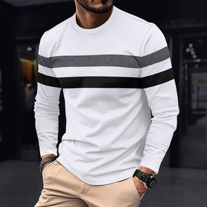 Men's Autumn and Winter Round Neck <b>Long</b> Sleeve Color <b>Matching</b> Bottoming Shirt Pullover Thin <b>Long</b> Sleeve T-shirt Men - Product Image 1