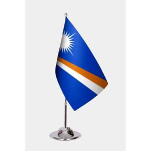 Drapeau de bureau des Îles Marshall 3x5 pieds, imprimé numériquement en nylon, style fanion avec mât en aluminium - Product Image 1