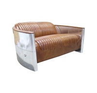 Mobilier classique de luxe Canapé 2 places aviateur pilote en cuir PU au design moderne Canapé Love Seat vintage marron vieilli