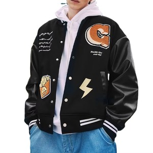 Chaquetas finas para hombre personalizadas al por mayor, abrigo de béisbol de lona con soporte de talla grande, bombardero de cuero con letras bordadas en blanco - Product Image 1