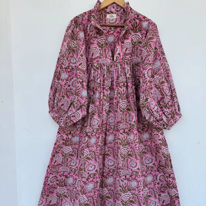 Femmes filles pur coton Maxi robe indien bloc imprimé décontracté été soirée à la mode nouvelle vente en gros longue robe mi-longue - Product Image 1
