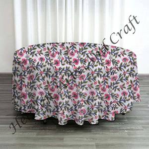 Floral <b>Tablecloth</b> 100% Cotton Handmade Hand Block Printed Modern <b>Round</b> Washable <b>Table</b> Cover <b>for</b> Home Use - Product Image 4