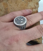Bague Chevalière Ronde Vintage Personnalisée en Argent Massif 925 Faite à la Main pour Homme, Style Maçonnique, Plaqué Or 14 carats, 16 mm, Sagesse et Justice