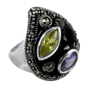 Women's 925 Silver Marcasite Gemstone <b>Statement</b> <b>Ring</b> Fashion Jewelry - Product Image 2