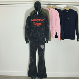Wholesale Super Quality Cotton Print <b>Hoodie</b> and Sweat Pants Zip up French Terry Oversized Rhinestone Tracksuits - Product Image 1