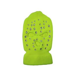 OEM logotipo personalizado de alta calidad hecho a mano de punto de diseño de esquí de 3 agujeros Bling pasamontañas con diamantes de imitación completo para adultos - Product Image 4