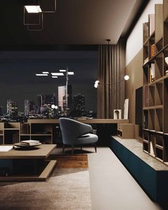Modern luxury oak wood <b>wall</b> unit TV stand with integrated home office <b>desk</b> and bookshelf - Product Image 5