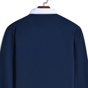 Rugby de algodón 100% de gama alta para hombre para polos, bordado azul marino sólido, tamaños personalizables, ecológico, teñido liso - Product Image 5
