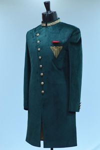 INDIAN/PAKISTANI ELEGANT EMBROIDERY on BOTTLE GREEN SHERWANI DRESS & ALSO MATCHING SHOE WITH DRESS for PARTY-WEAR/WEDDING@2023 - Product Image 2
