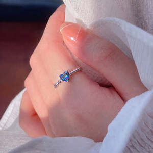 NOVAMART Fine Hallmark Silver Minimal Blue Heart <b>Ring</b> Geometric Cut Zircon Pink Sapphire <b>Opal</b> with Rhodium Plating Everyday Wear - Product Image 1