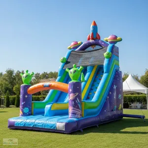 Toboggan gonflable commercial sur le thème des extraterrestres, grand toboggan extérieur sur le thème de l'espace, équipement de terrain de jeu en bâche PVC, toboggan rebondissant - Product Image 2