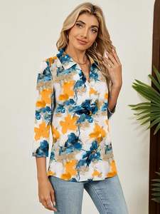 Chemisier Premium pour Femme à Col et Encolure en V, Manches 3/4, en Polaire Spandex/Coton, Écologique, Élégant, Coupe Ample, Idéal pour le Bureau et les Tenues Décontractées Professionnelles - Product Image 6